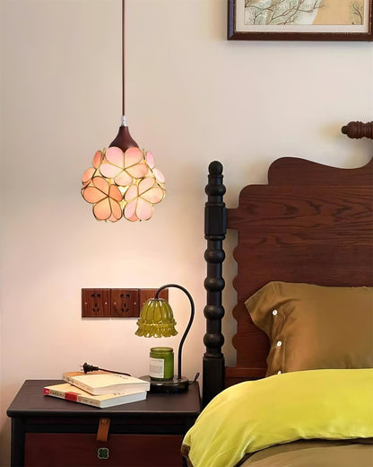 Ambient Glow Glass Pendant Light with Pink Petal