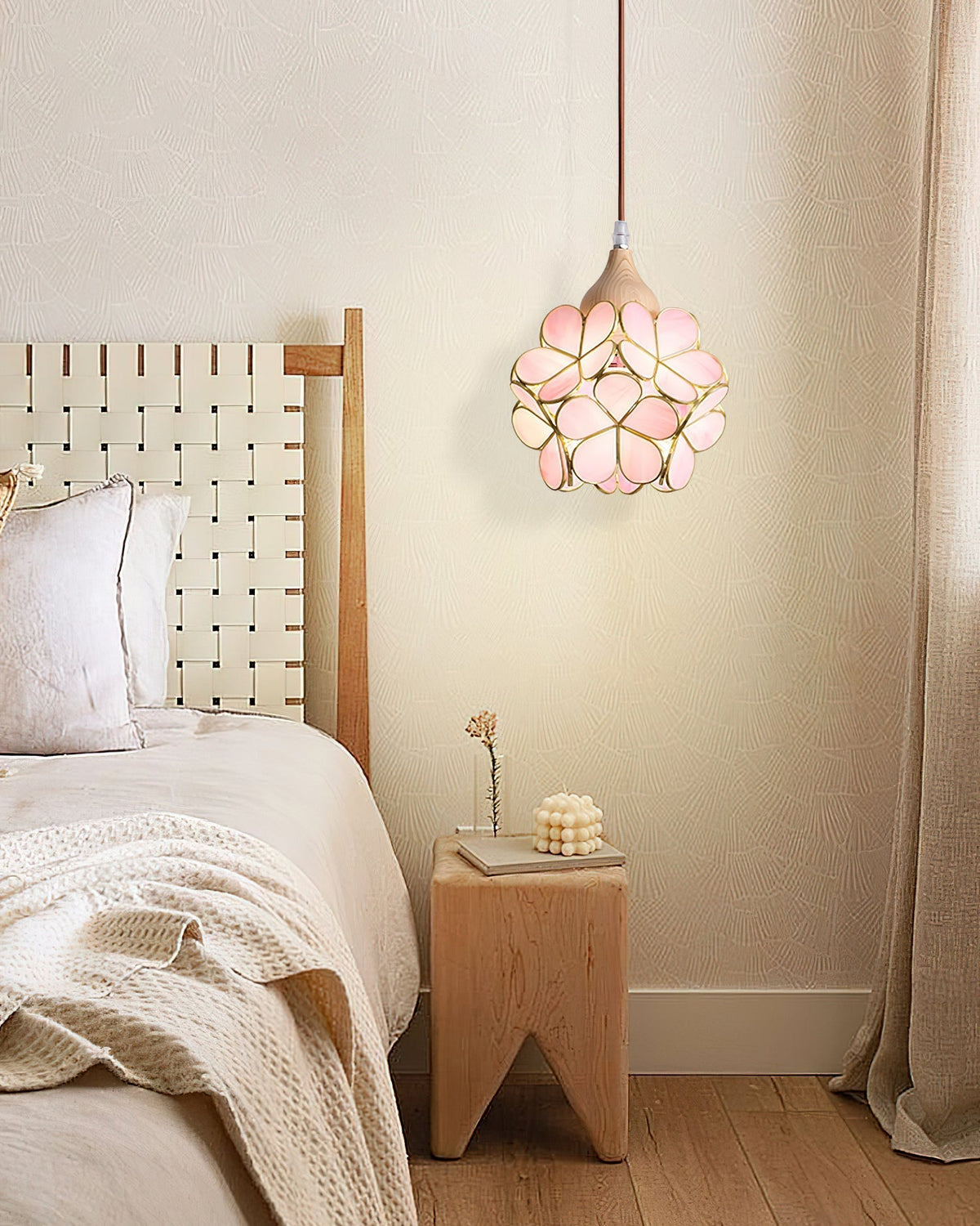 Ambient Glow Glass Pendant Light with Pink Petal
