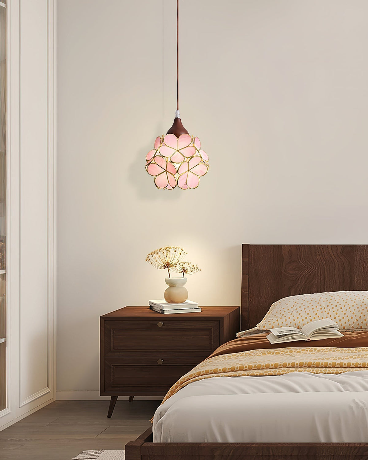 Ambient Glow Glass Pendant Light with Pink Petal