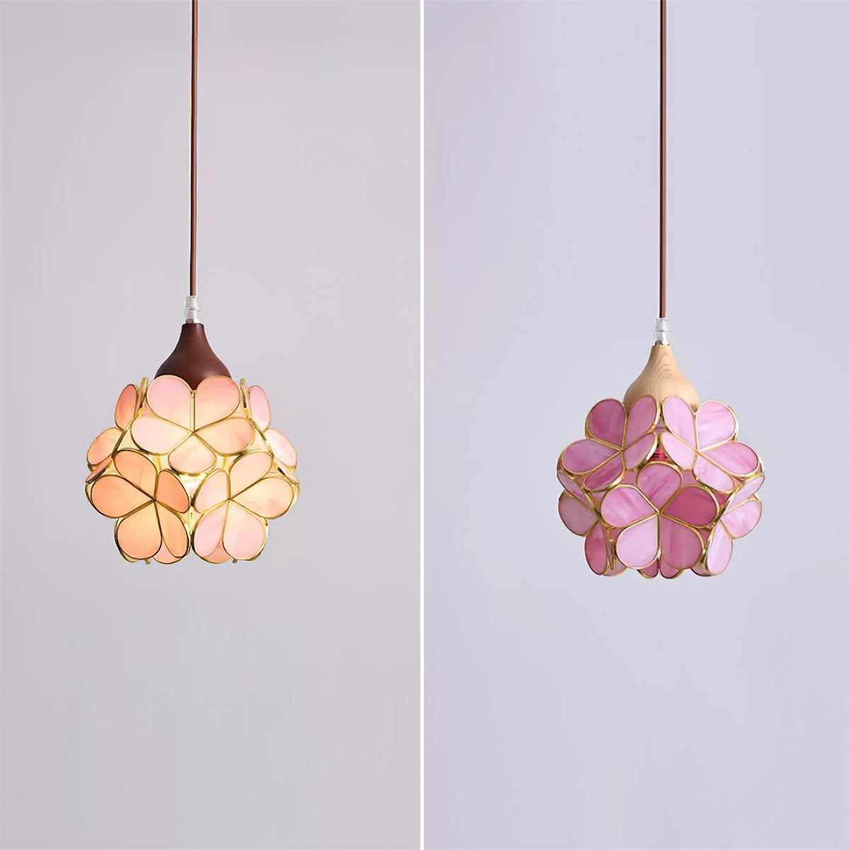 Ambient Glow Glass Pendant Light with Pink Petal