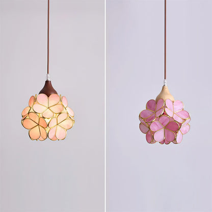 Ambient Glow Glass Pendant Light with Pink Petal