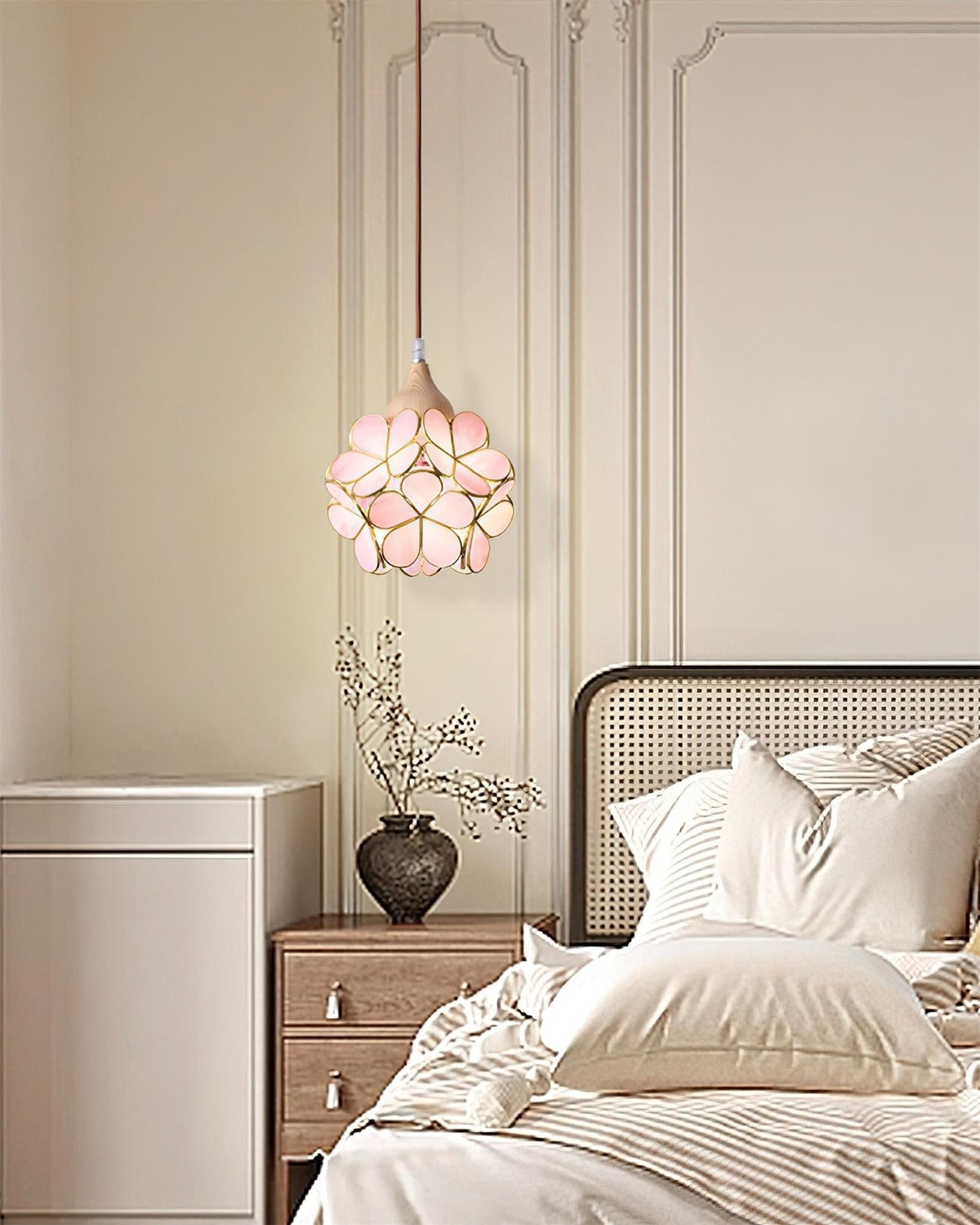 Ambient Glow Glass Pendant Light with Pink Petal