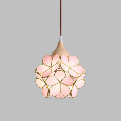 Ambient Glow Glass Pendant Light with Pink Petal