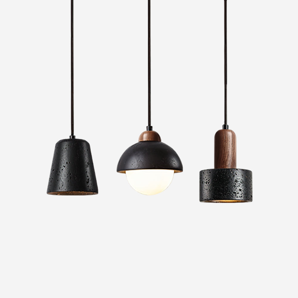 Pendant Lights Geometric Travertine With Warm Wood Accents