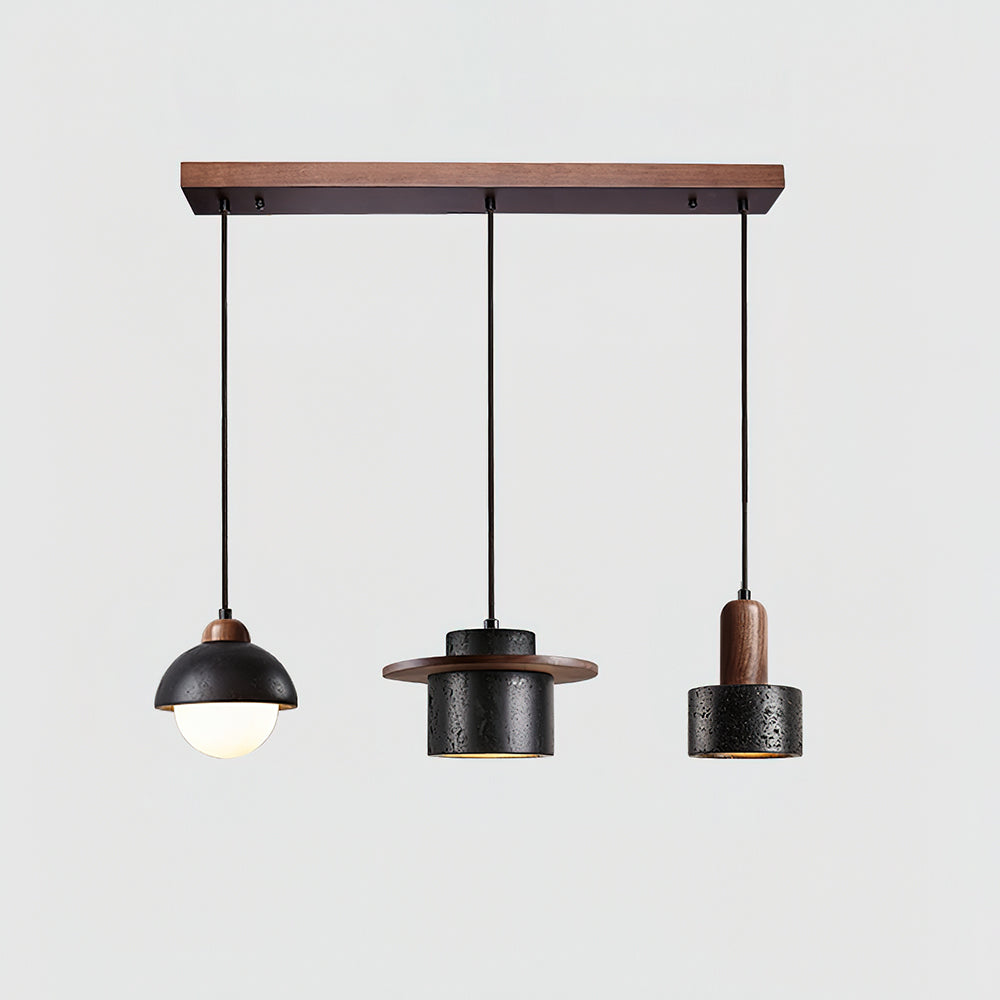 Pendant Lights Geometric Travertine With Warm Wood Accents