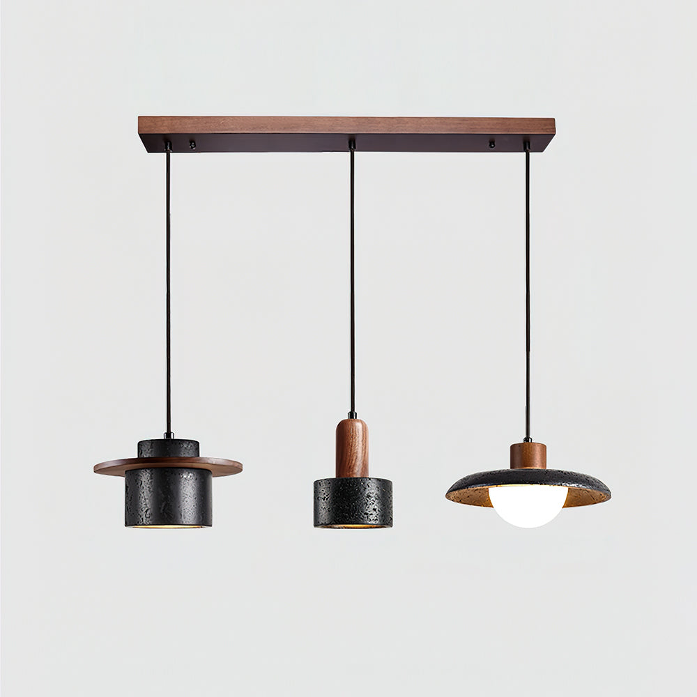 Pendant Lights Geometric Travertine With Warm Wood Accents