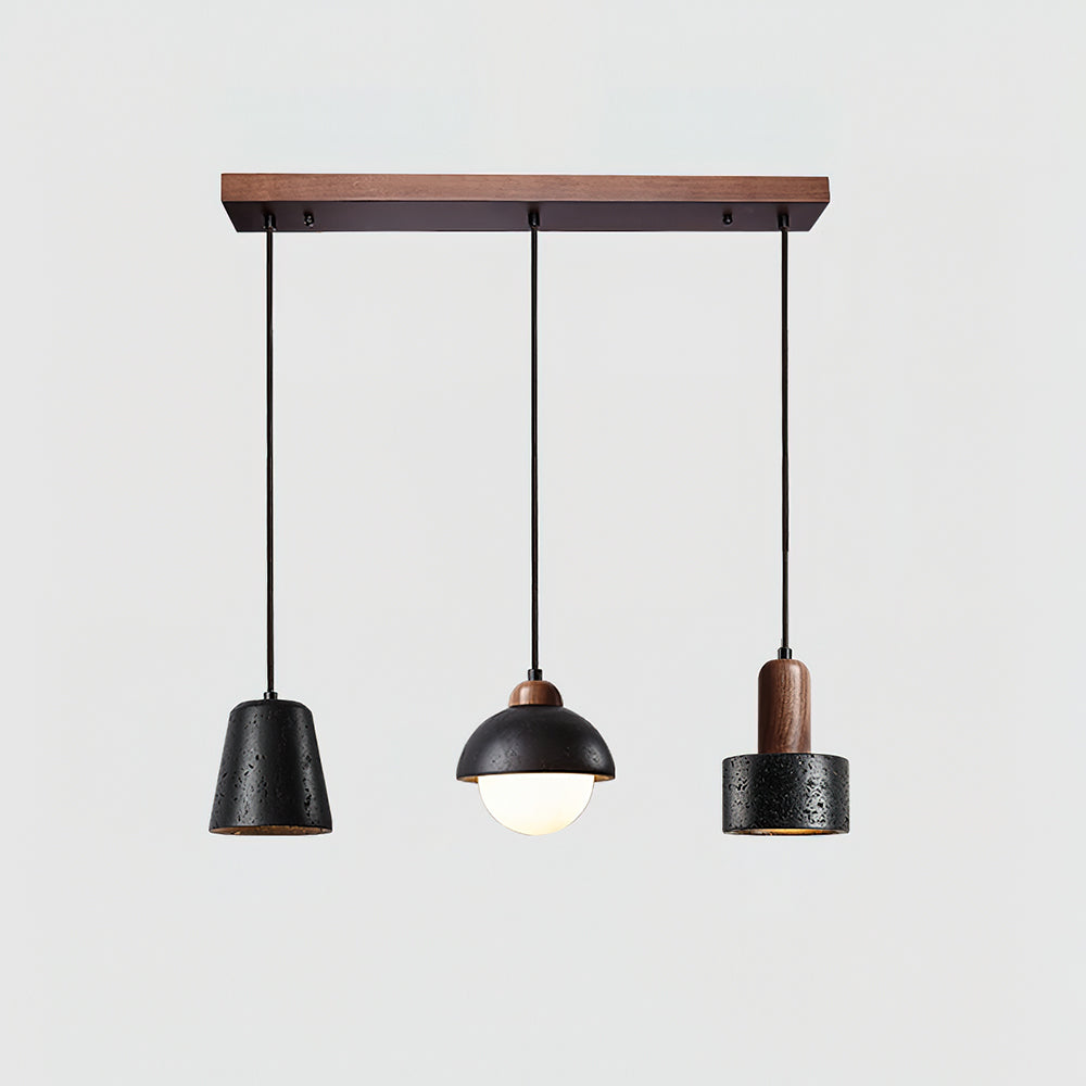 Pendant Lights Geometric Travertine With Warm Wood Accents