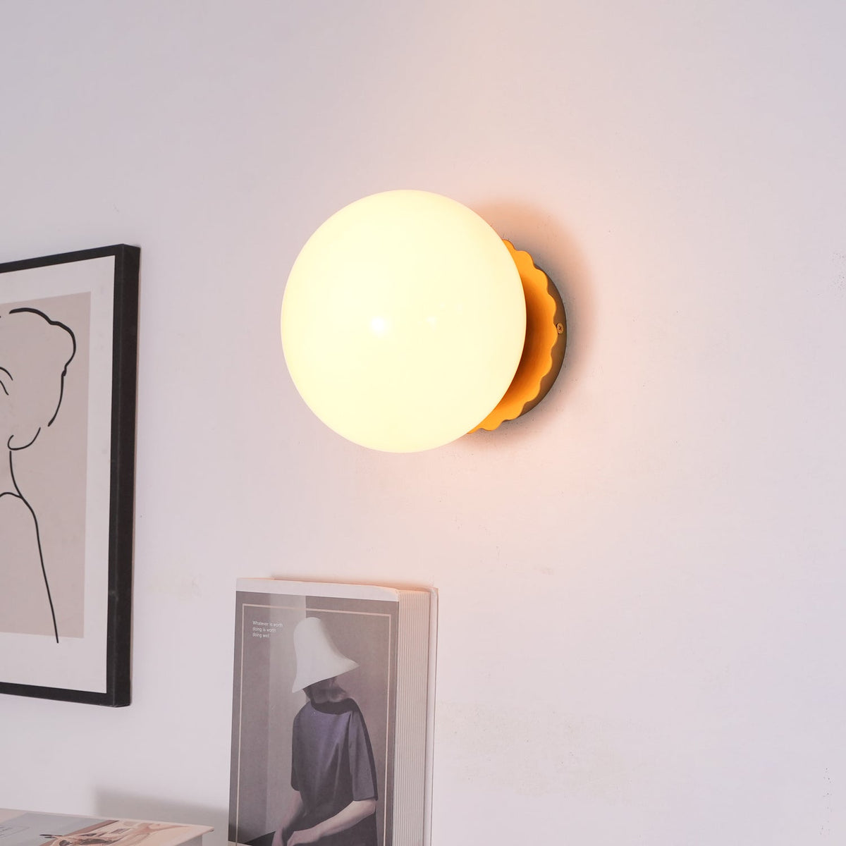 Wall Lamp Metal Frame With Rose Pink Glass Diffuser