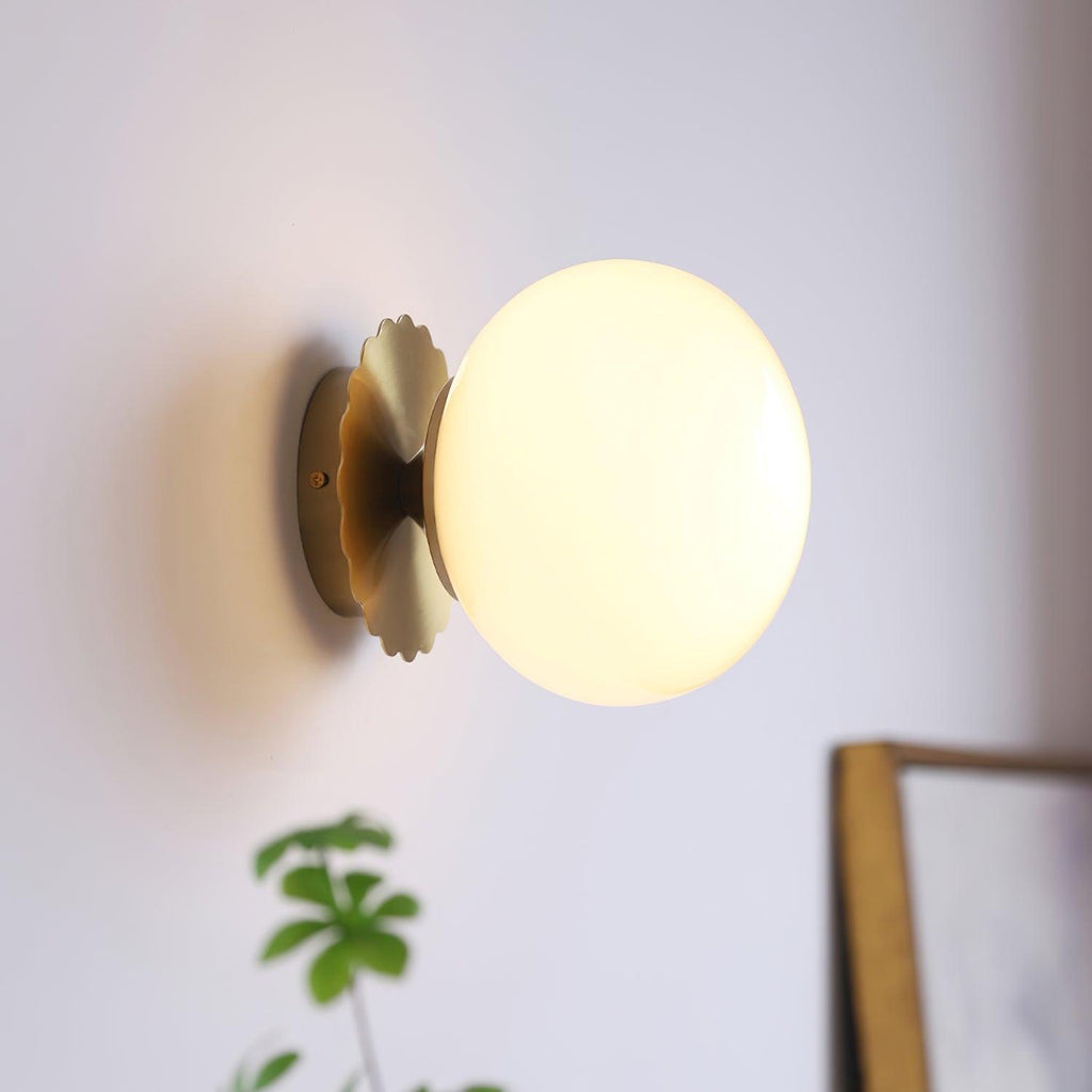Wall Lamp Metal Frame With Rose Pink Glass Diffuser