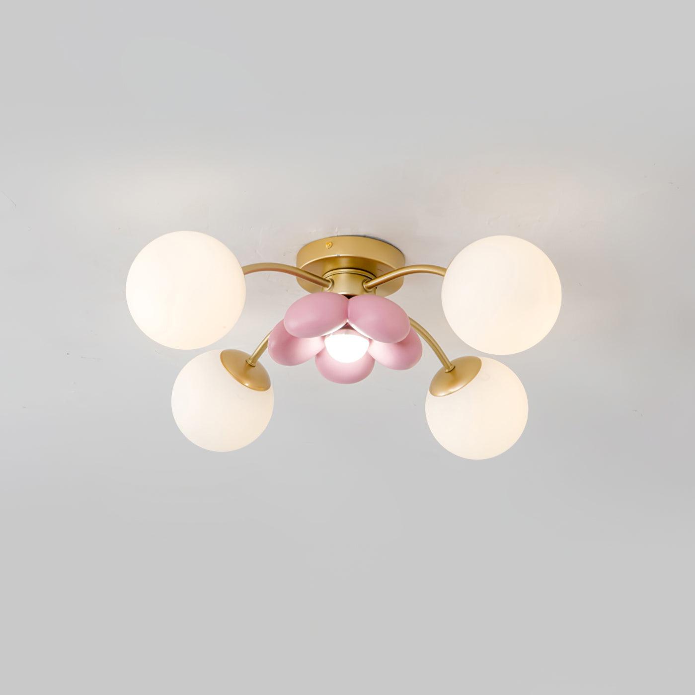 Multi Head Ceiling Light With Gold Base Petal Pink