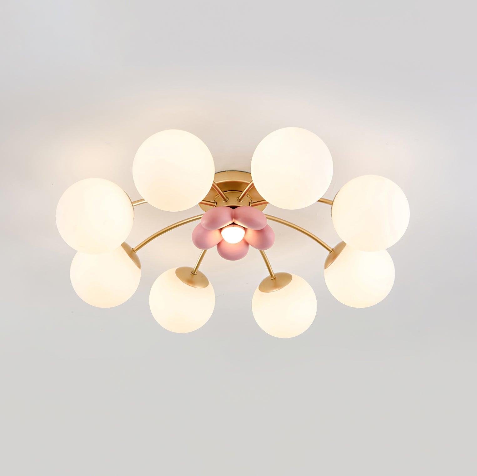 Multi Head Ceiling Light With Gold Base Petal Pink