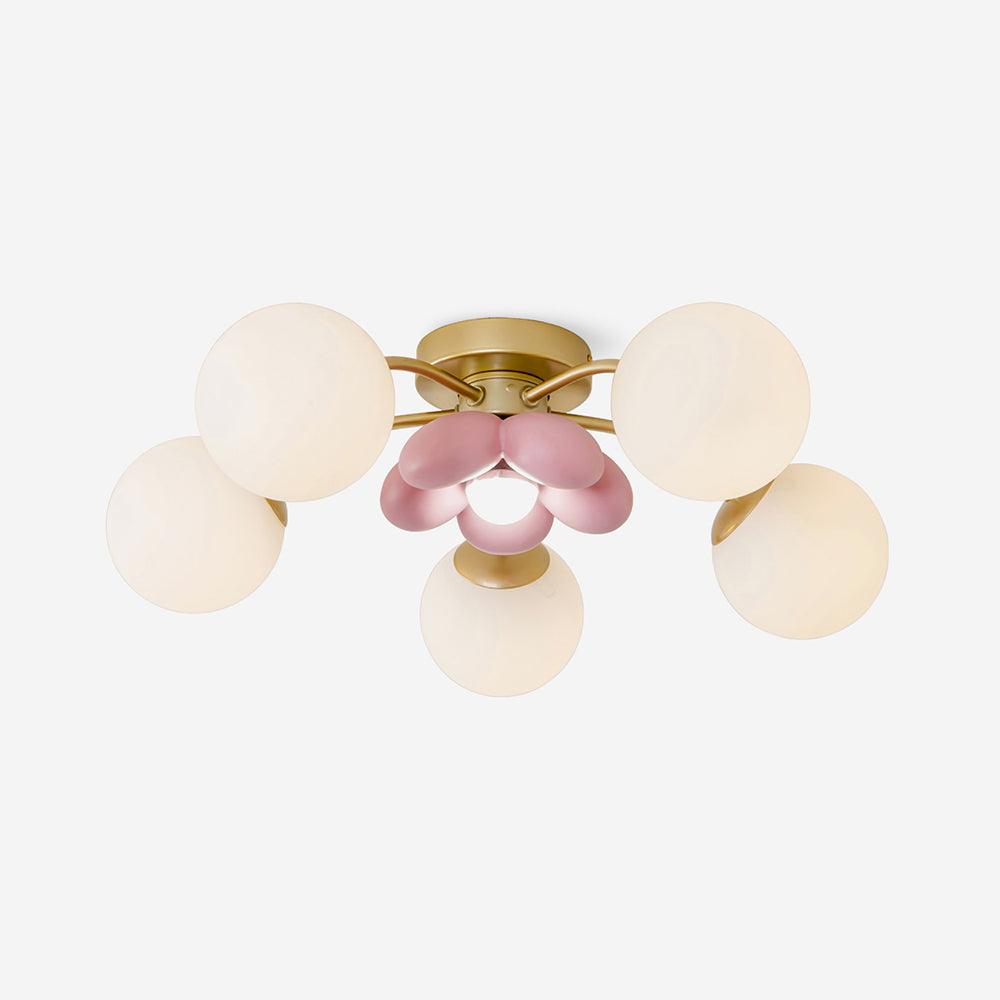 Multi Head Ceiling Light With Gold Base Petal Pink