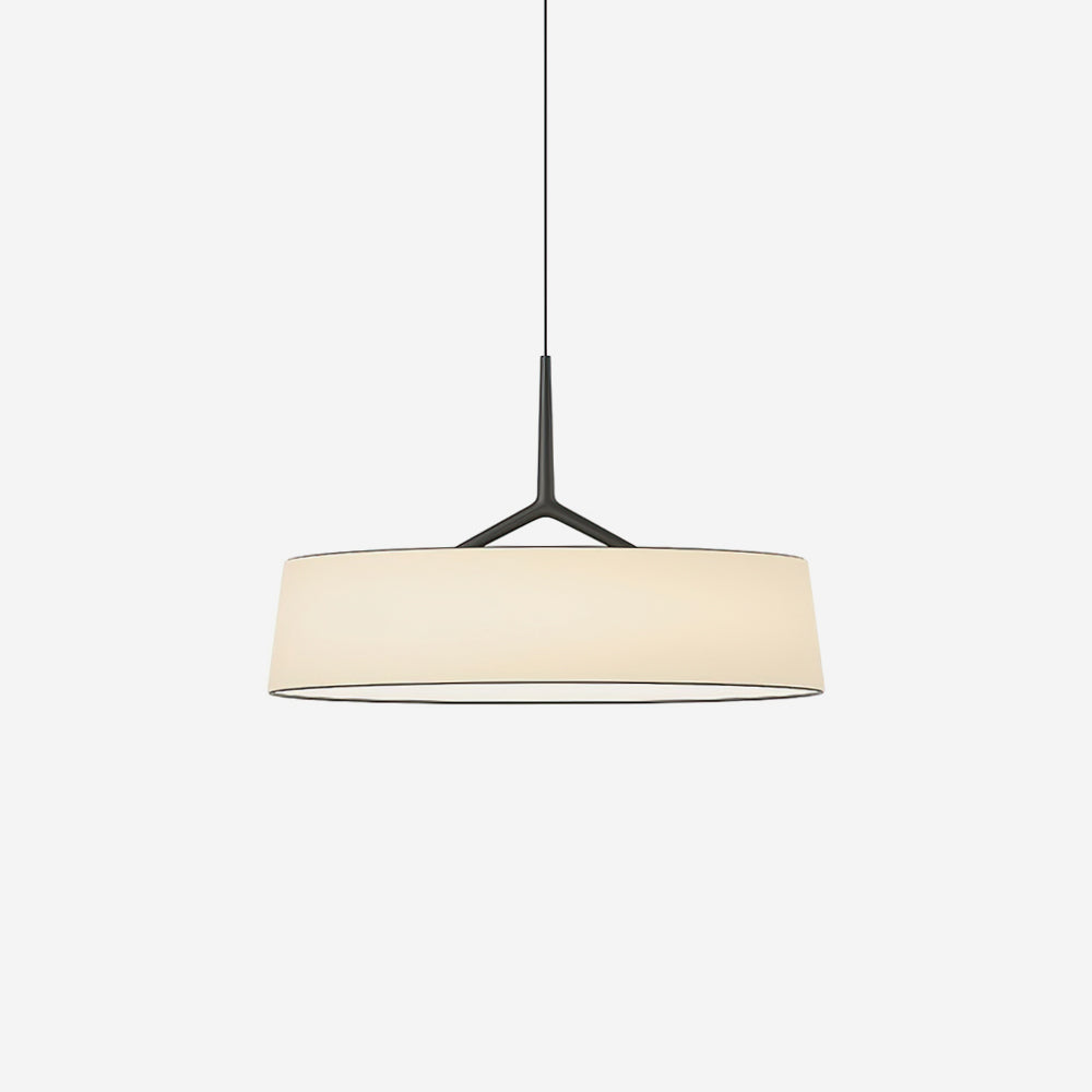 Black Integrated Led Pendant Light White Fabric Drum Shade