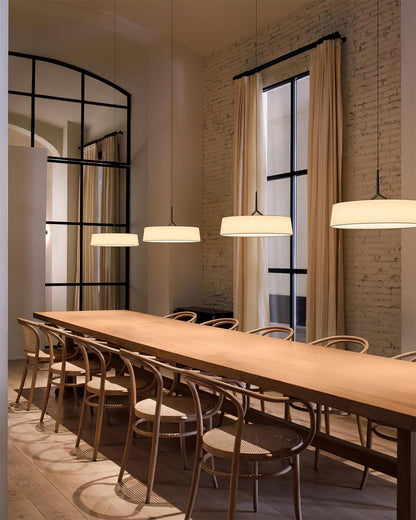 Black Integrated Led Pendant Light White Fabric Drum Shade