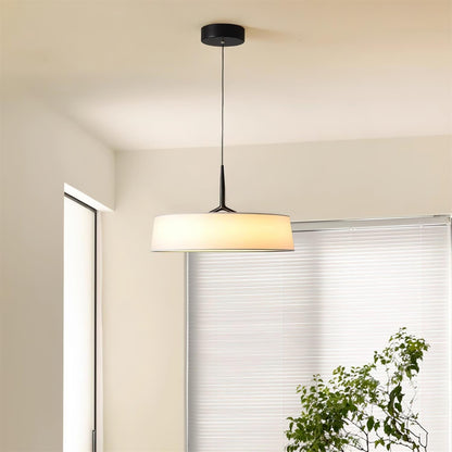 Black Integrated Led Pendant Light White Fabric Drum Shade