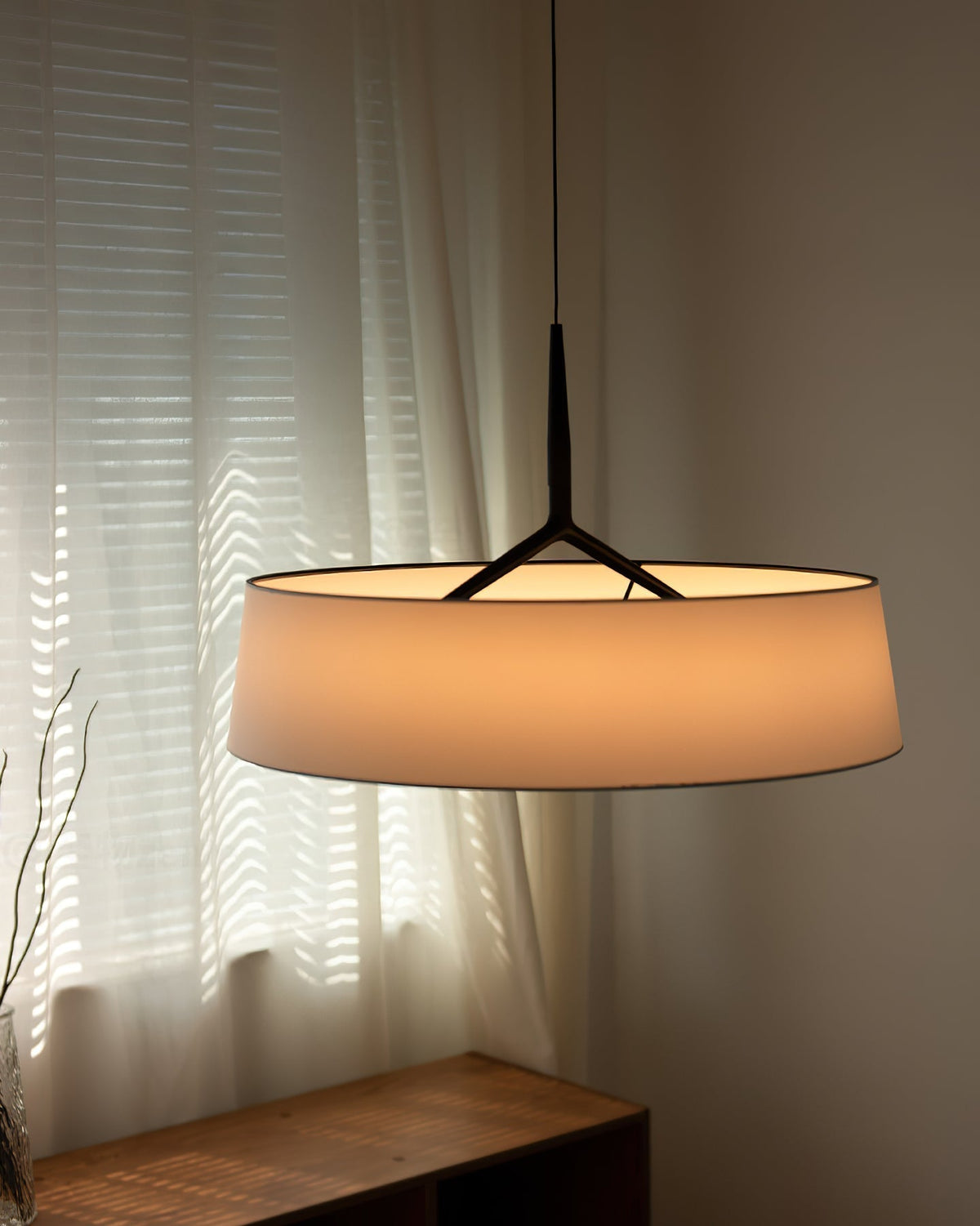 Black Integrated Led Pendant Light White Fabric Drum Shade