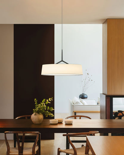 Black Integrated Led Pendant Light White Fabric Drum Shade