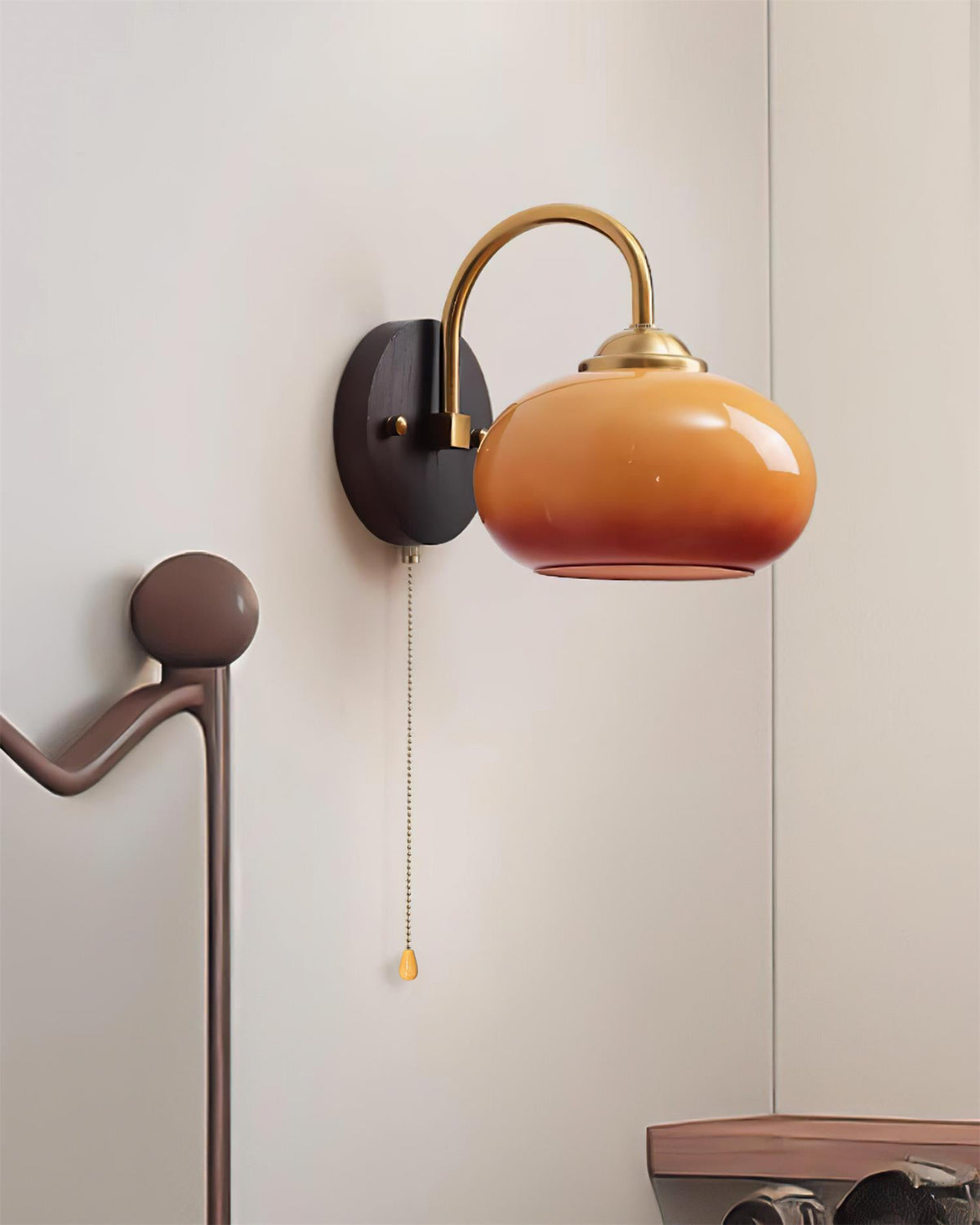 Vintage Modern Look Glass Dome Shade With Arched Arm Wall Lamp