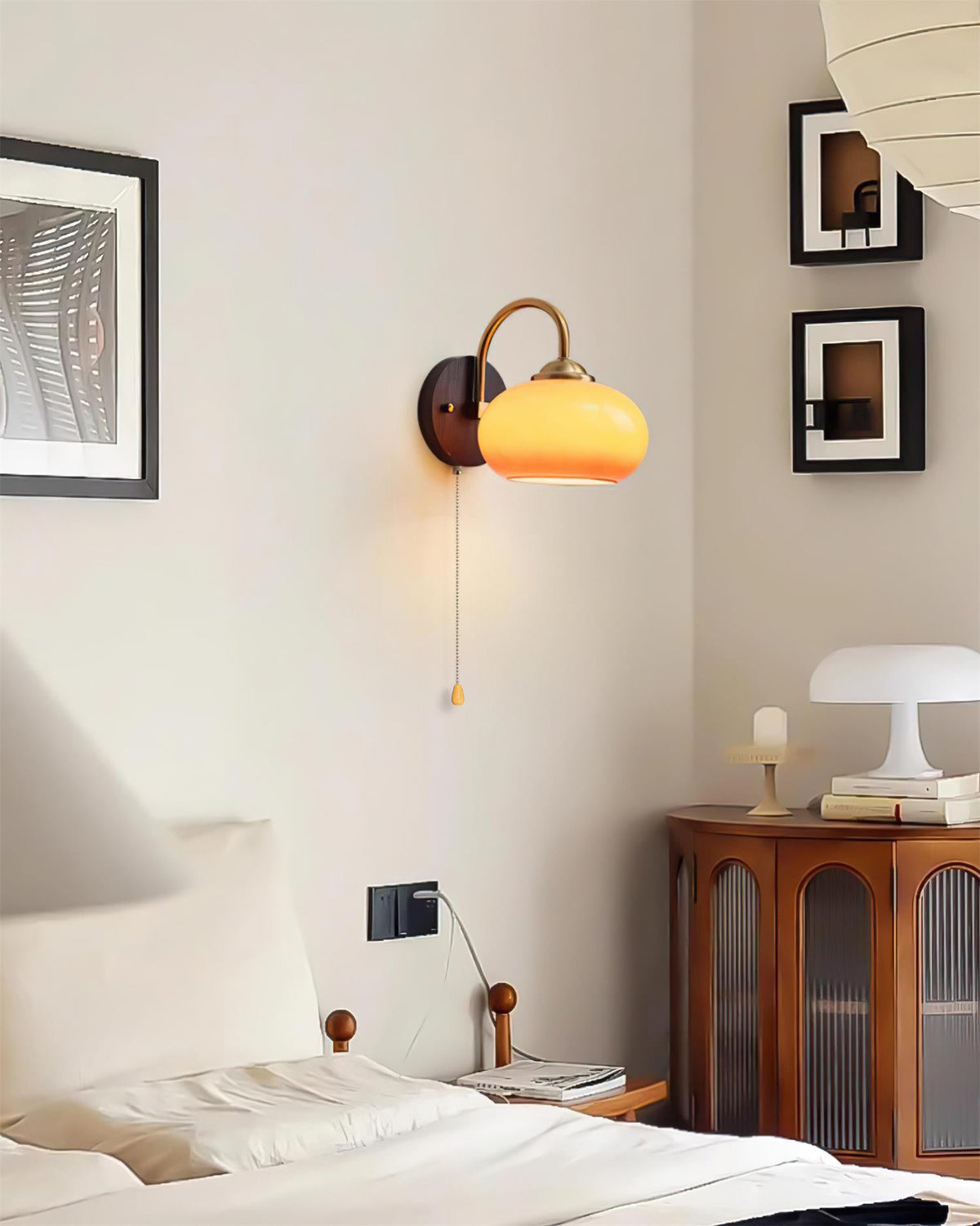 Vintage Modern Look Glass Dome Shade With Arched Arm Wall Lamp