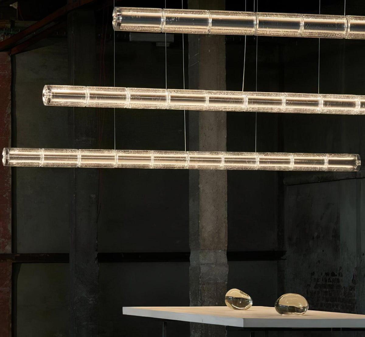 Modern Interiors Glass Pendant Linear Lamp Elegant