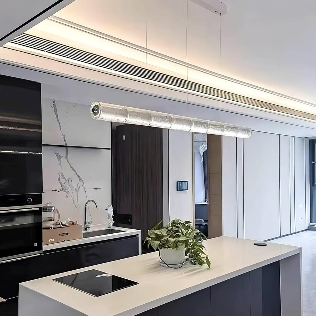 Modern Interiors Glass Pendant Linear Lamp Elegant