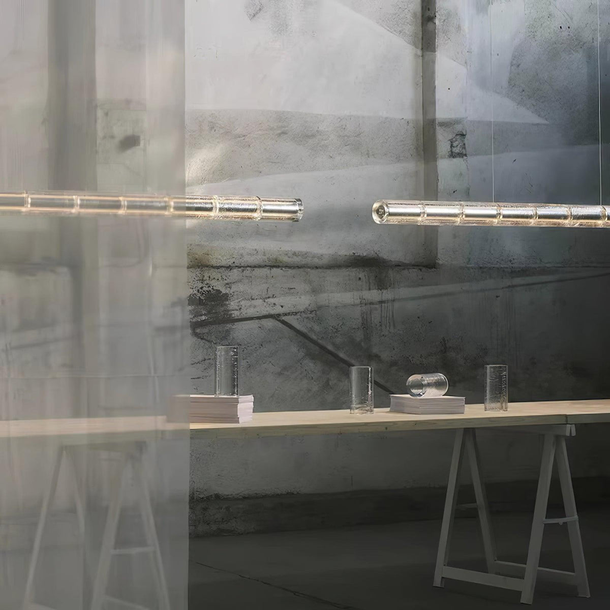 Modern Interiors Glass Pendant Linear Lamp Elegant