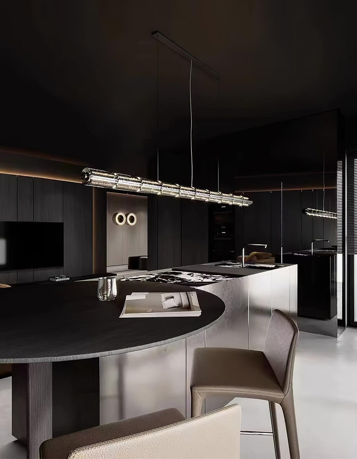 Modern Interiors Glass Pendant Linear Lamp Elegant