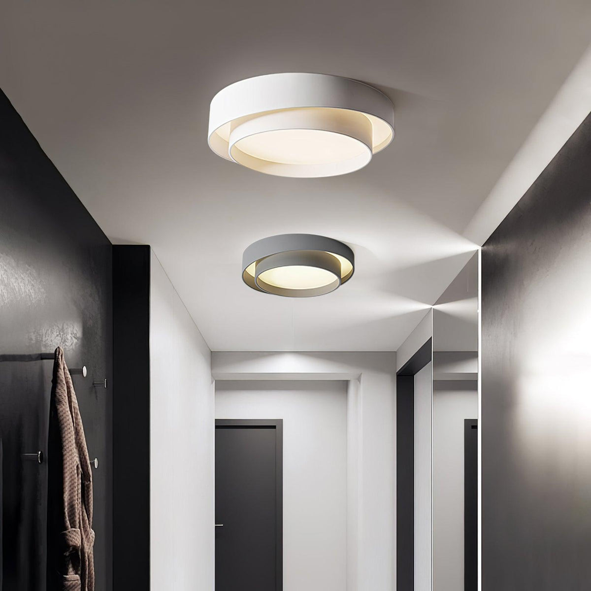 Grey White Black Minimalist Double Ring Ceiling Lamp