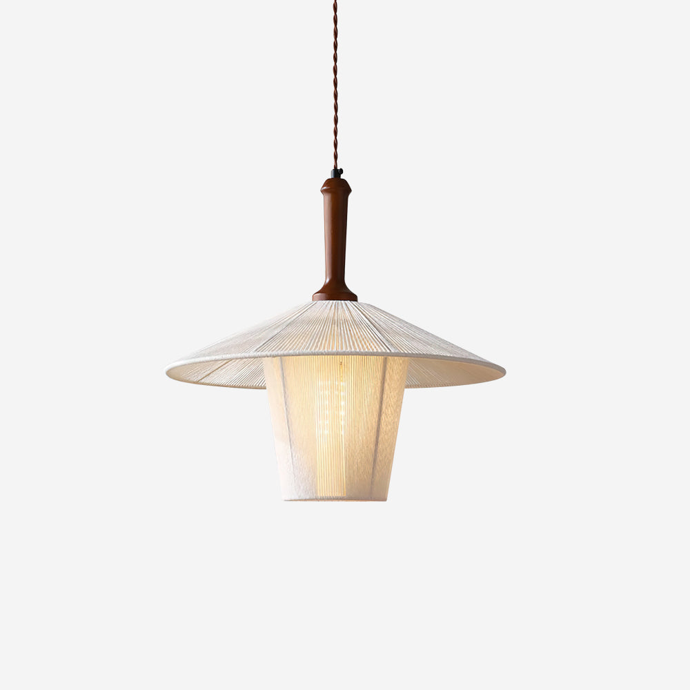Walnut Wood Finish Pendant Lamp With Hemp Rope Warm Glow