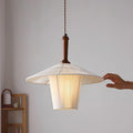 Walnut Wood Finish Pendant Lamp With Hemp Rope Warm Glow