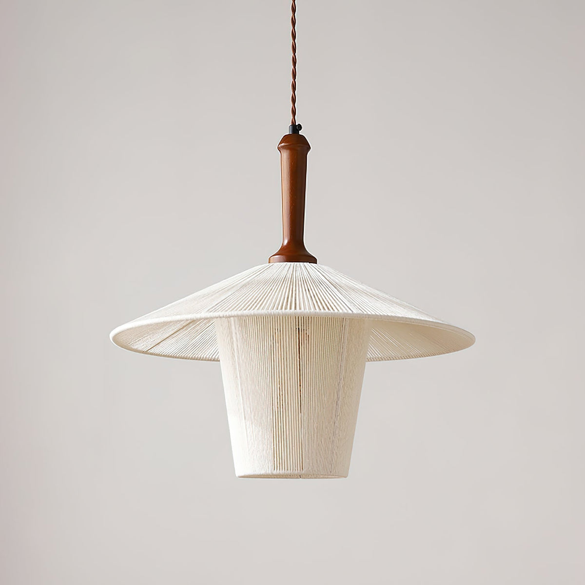 Walnut Wood Finish Pendant Lamp With Hemp Rope Warm Glow