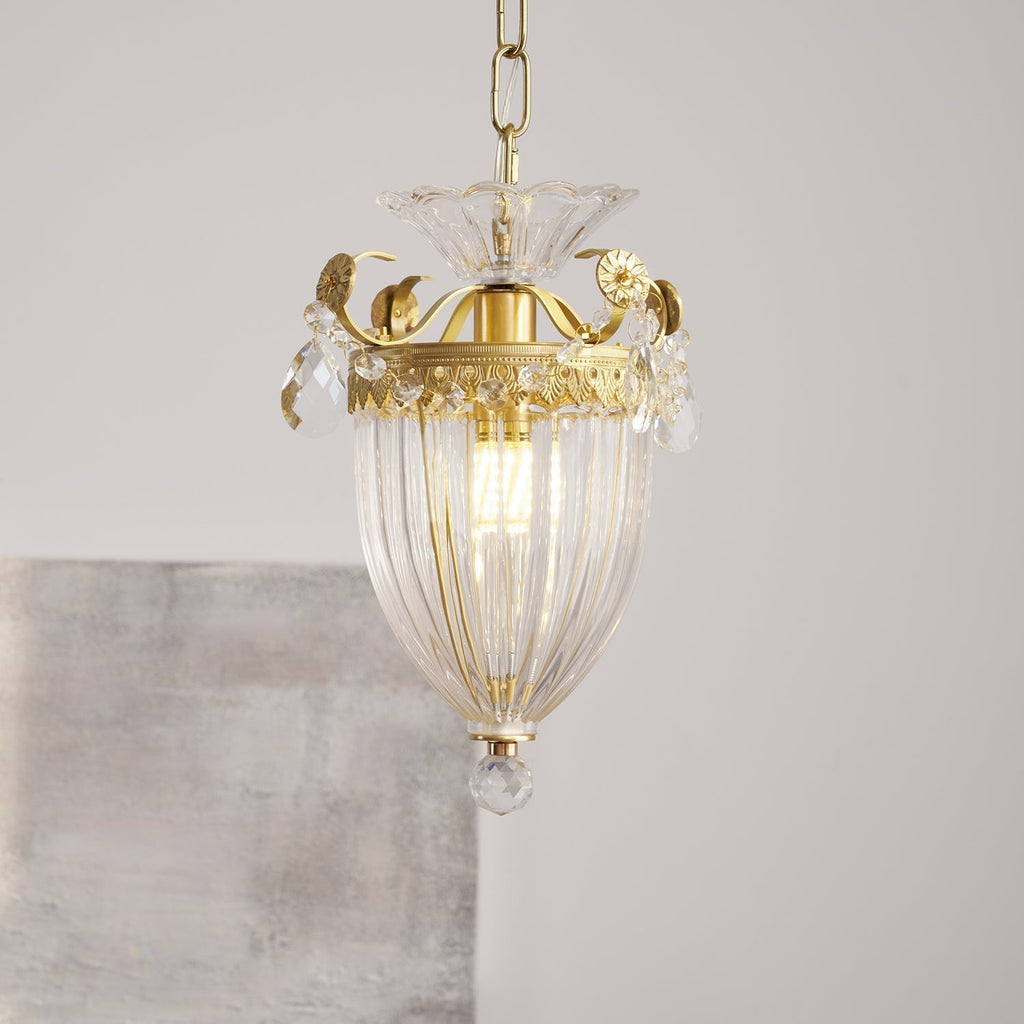 Adjustable Height Brass Crystal Pendant Light