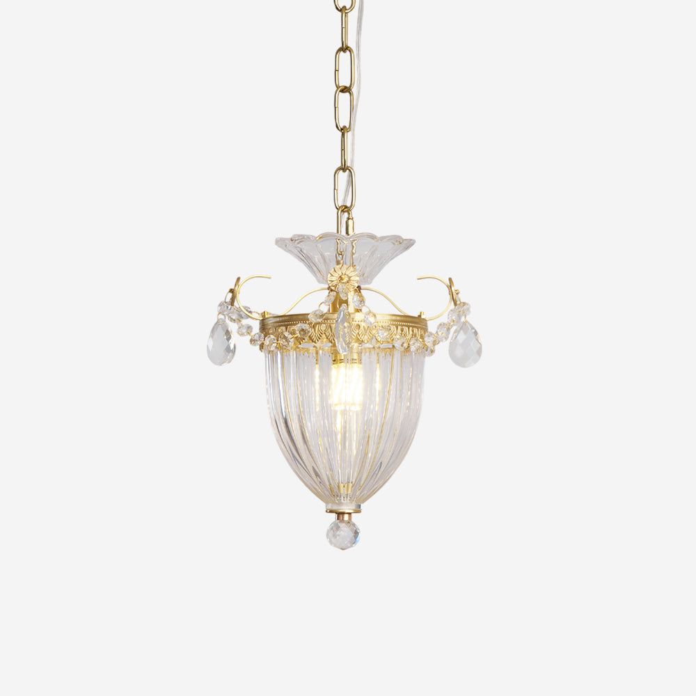 Adjustable Height Brass Crystal Pendant Light