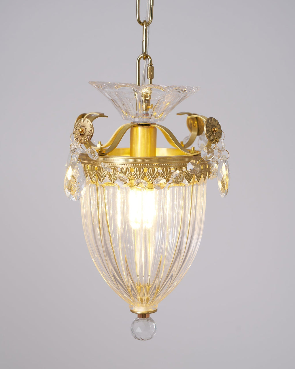Adjustable Height Brass Crystal Pendant Light
