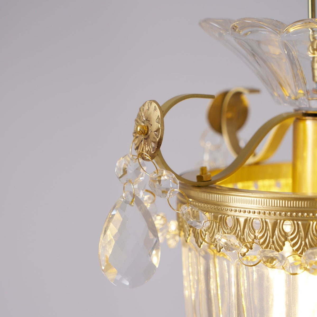 Adjustable Height Brass Crystal Pendant Light