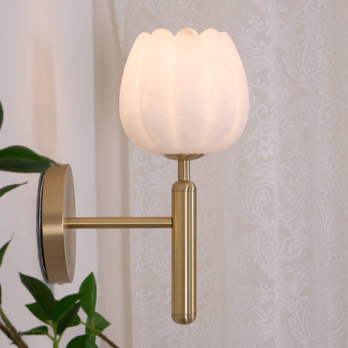 Wall Sconce Floral Brass Finish With Alabaster