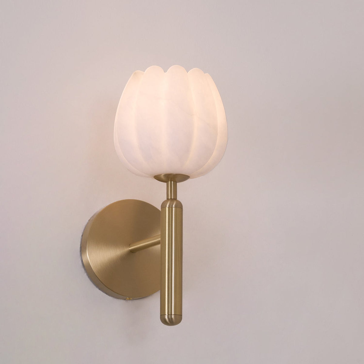 Wall Sconce Floral Brass Finish With Alabaster