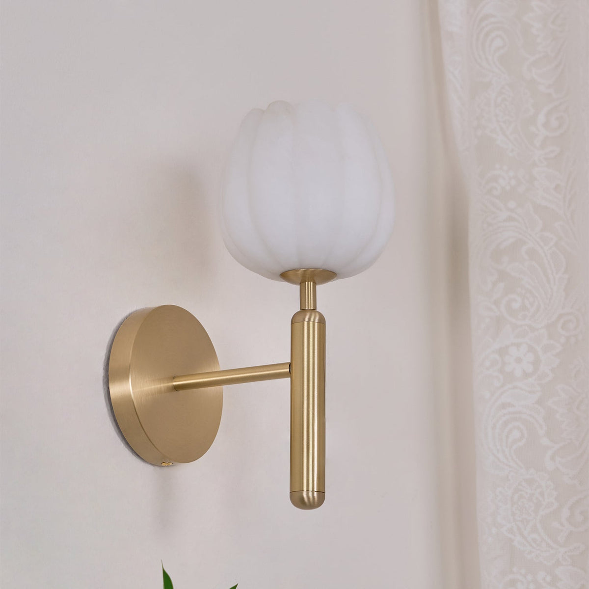 Wall Sconce Floral Brass Finish With Alabaster