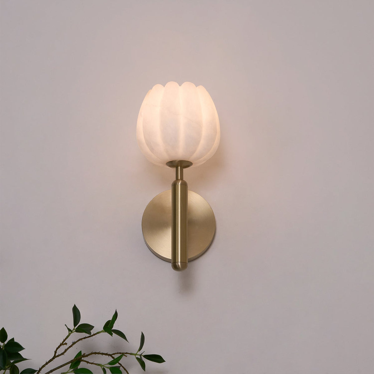 Wall Sconce Floral Brass Finish With Alabaster