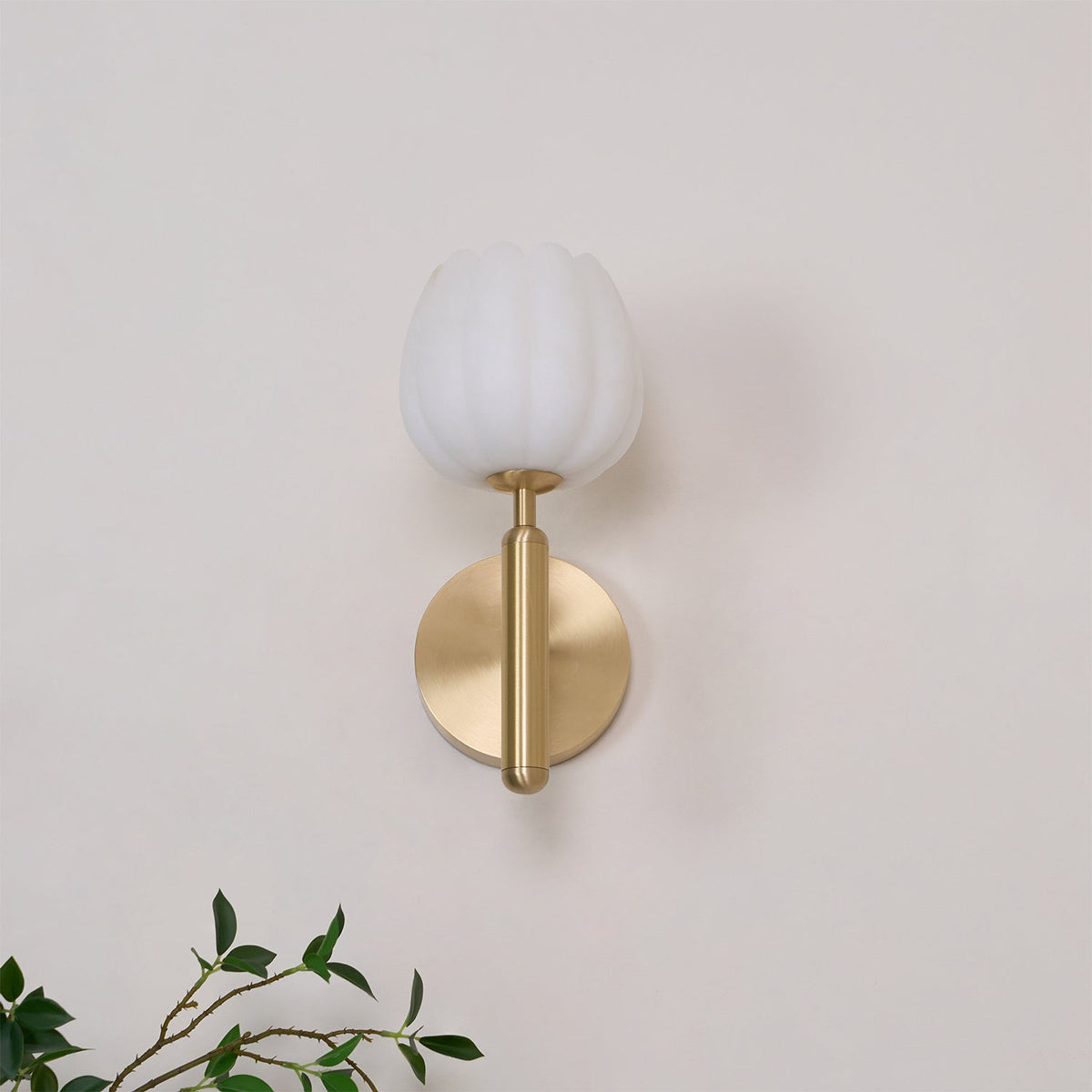 Wall Sconce Floral Brass Finish With Alabaster