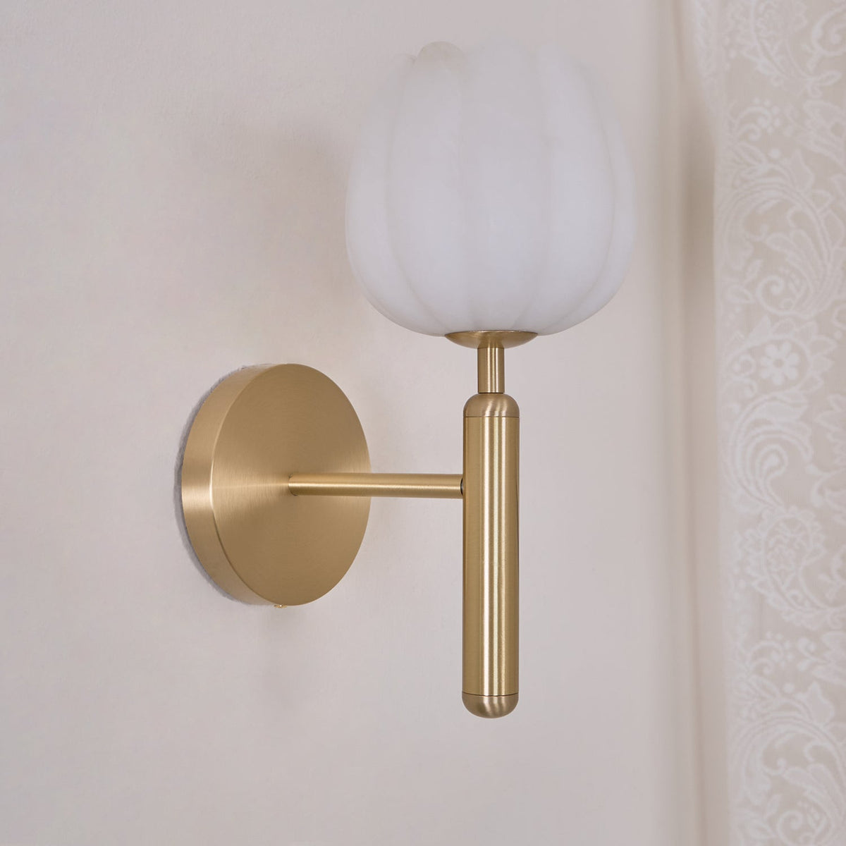 Wall Sconce Floral Brass Finish With Alabaster