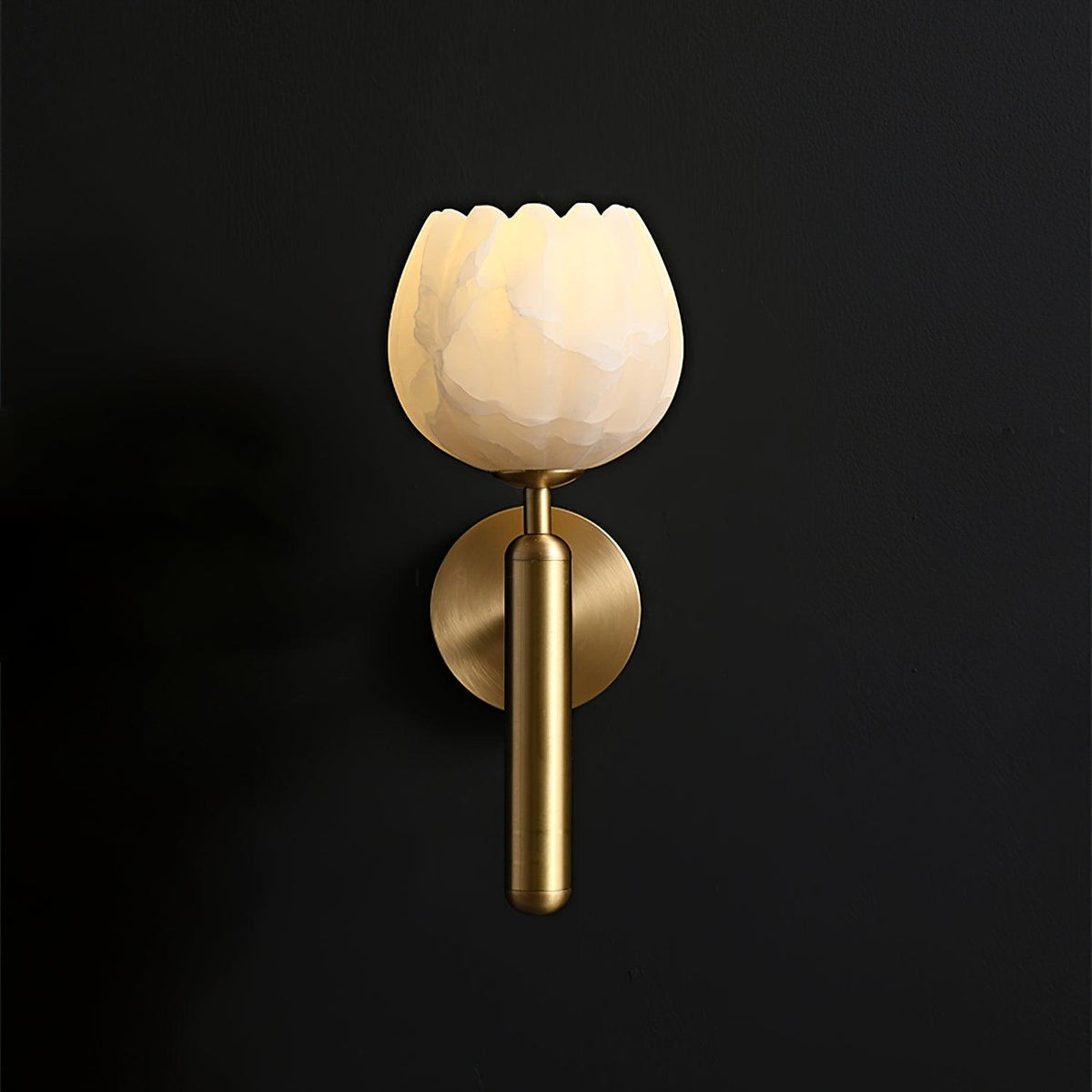 Wall Sconce Floral Brass Finish With Alabaster