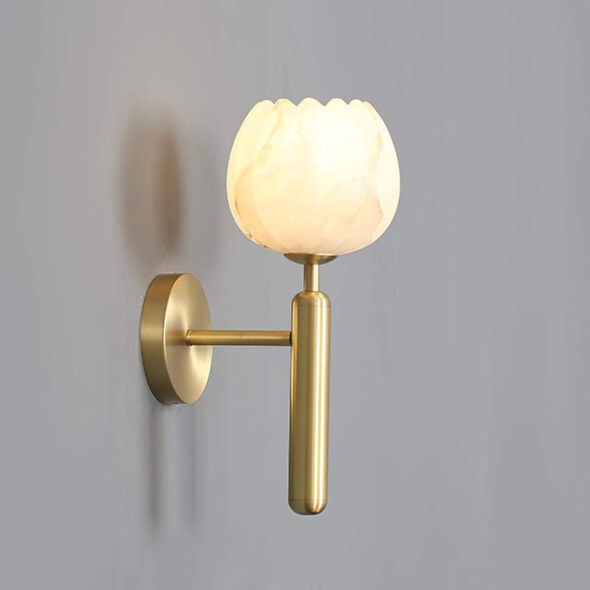 Wall Sconce Floral Brass Finish With Alabaster