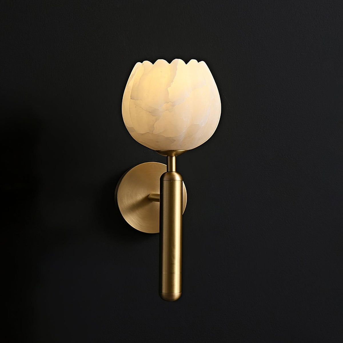 Wall Sconce Floral Brass Finish With Alabaster