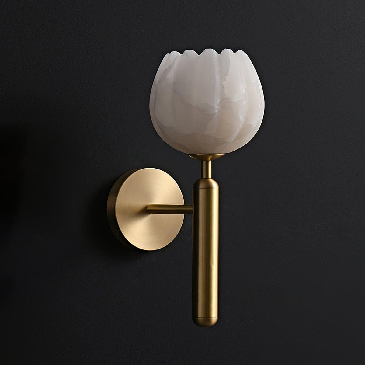 Wall Sconce Floral Brass Finish With Alabaster