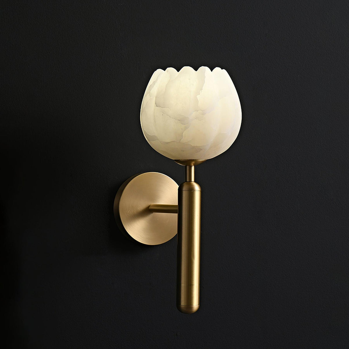Wall Sconce Floral Brass Finish With Alabaster