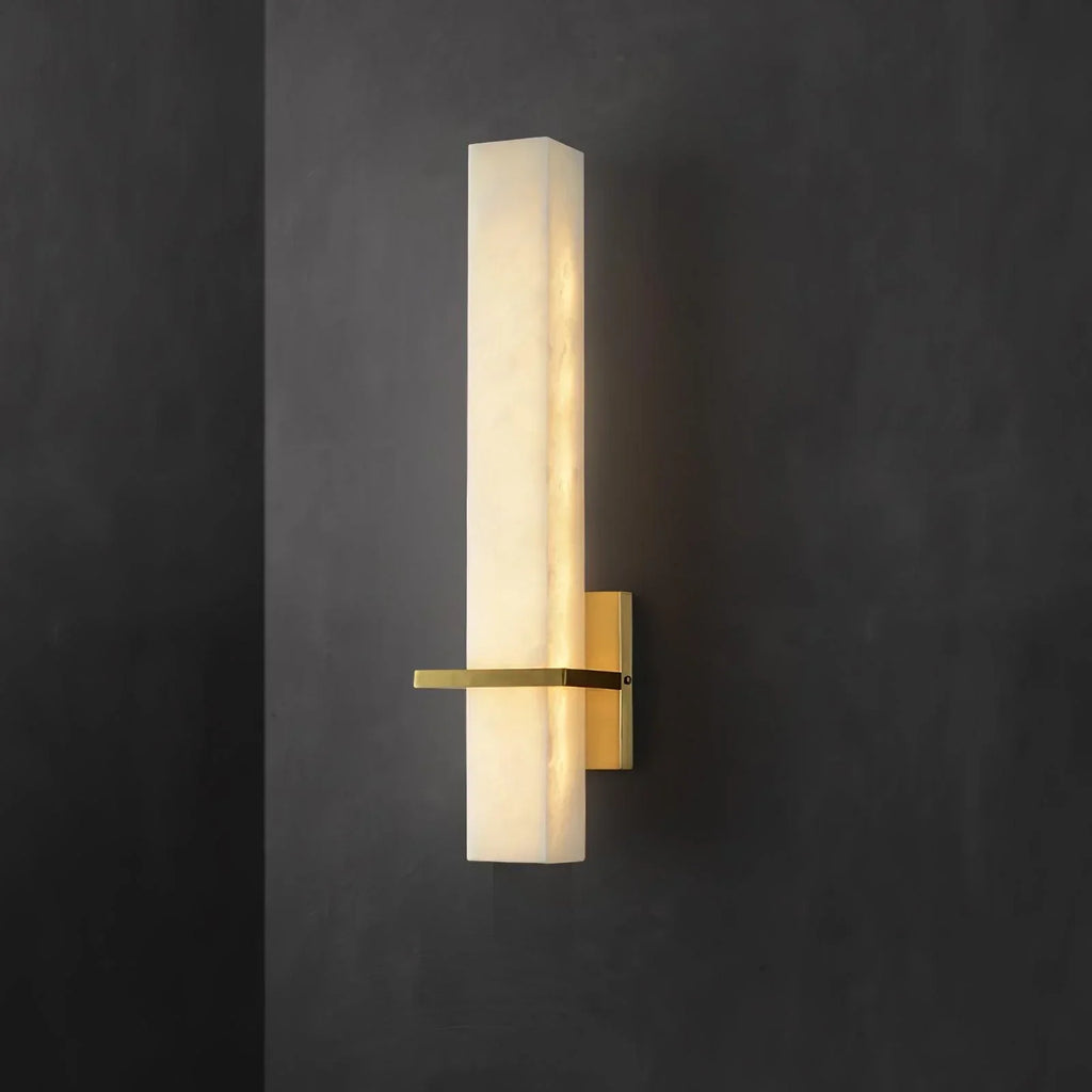 Modern Cuboid Alabaster Brass White Light Wall