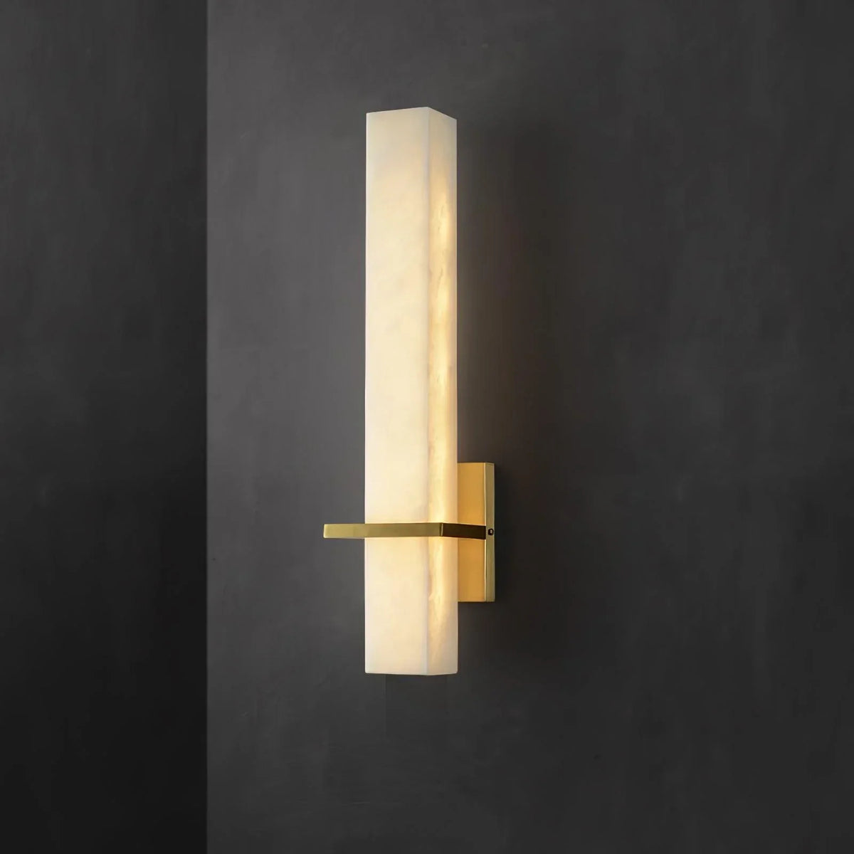 Modern Cuboid Alabaster Brass White Light Wall