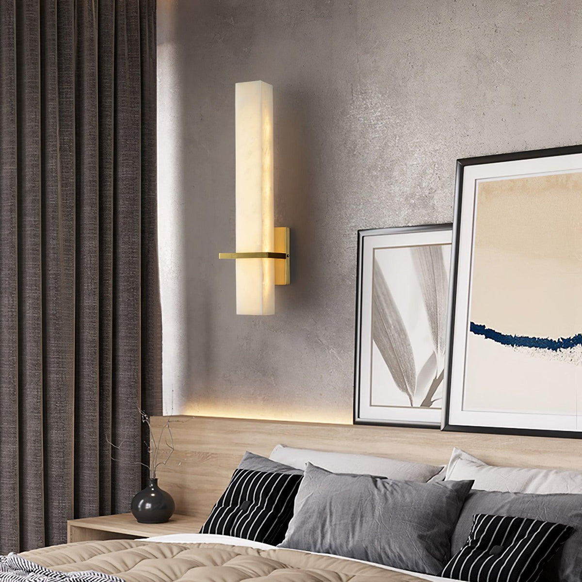 Modern Cuboid Alabaster Brass White Light Wall