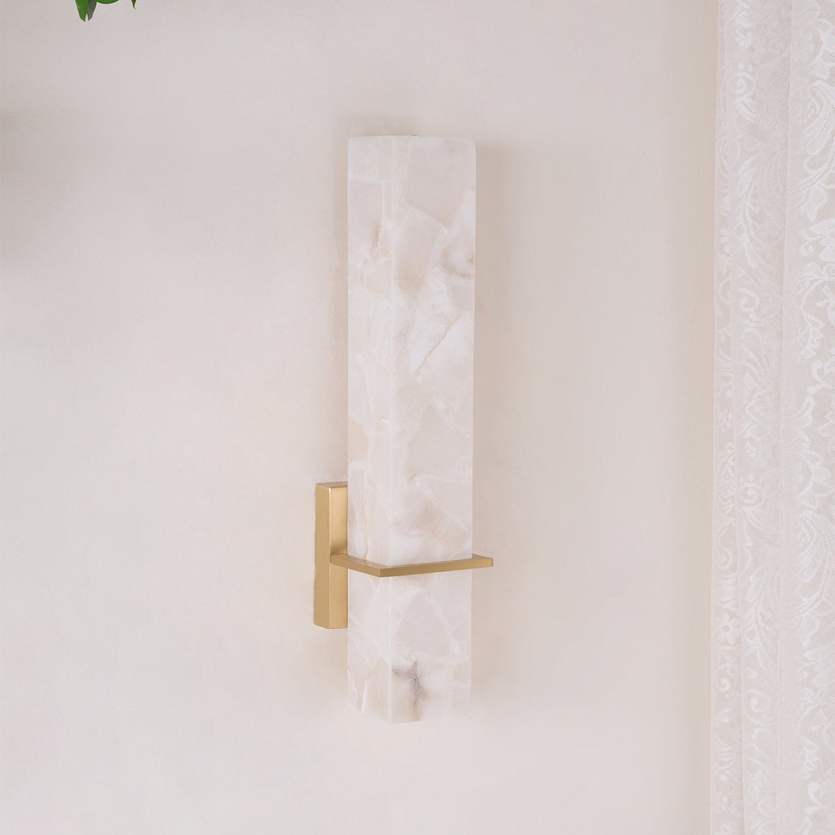 Modern Cuboid Alabaster Brass White Light Wall